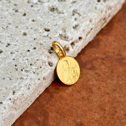 14KT Yellow Gold St Teresa Matte Round Medal Pendant Charm 10mm