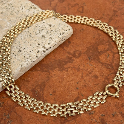 Estate 14KT Yellow Gold 5 Row Panther Link Toggle Necklace