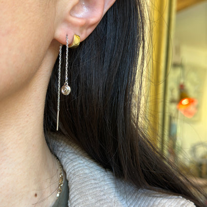 Sterling Silver Swirl Bead Dangle Pair Thin Threader Earrings