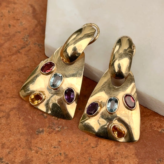 Estate 14KT Yellow Gold Colorful Gemstone Door Knocker Earrings