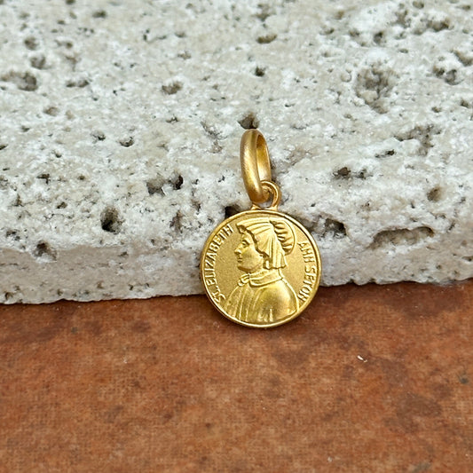 14KT Yellow Gold Matte St Elizabeth Ann Seton Round Medal Pendant Charm 10mm