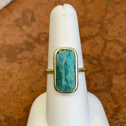 Sterling Silver Yellow Gold-Plated Rectangle Amazonite Bezel Matte Ring 7/25