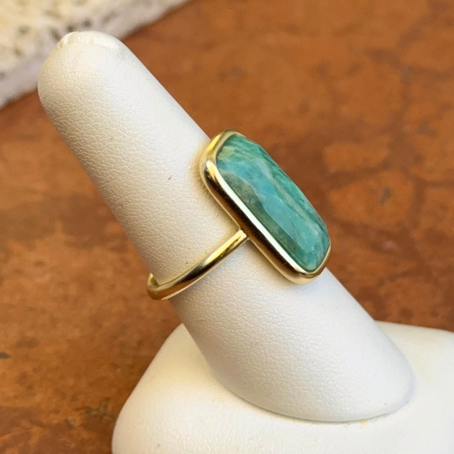Sterling Silver Yellow Gold-Plated Rectangle Amazonite Bezel Matte Ring 7/25