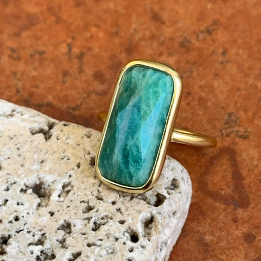 Sterling Silver Yellow Gold-Plated Rectangle Amazonite Bezel Matte Ring 7/25