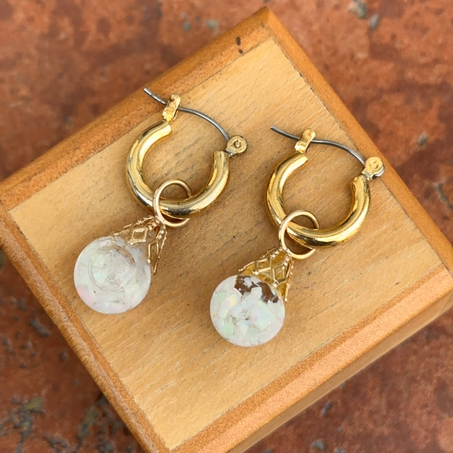 Estate Gold-Plated Hoop Earrings with Stone Charms