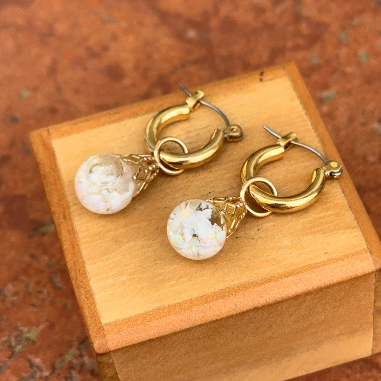 Estate Gold-Plated Hoop Earrings with Stone Charms