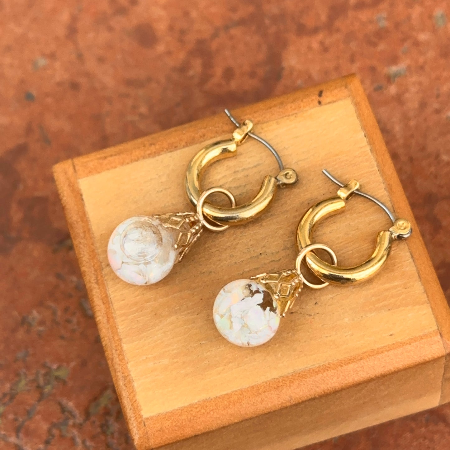 Estate Gold-Plated Hoop Earrings with Stone Charms