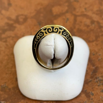 18K Yellow Gold-Plated Brass CZ + Black, Grey, Cream Enamel Saddle Ring