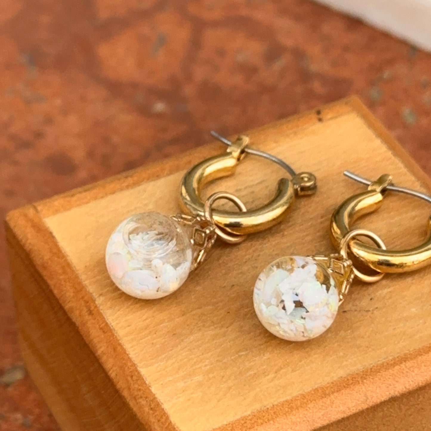 Estate Gold-Plated Hoop Earrings with Stone Charms