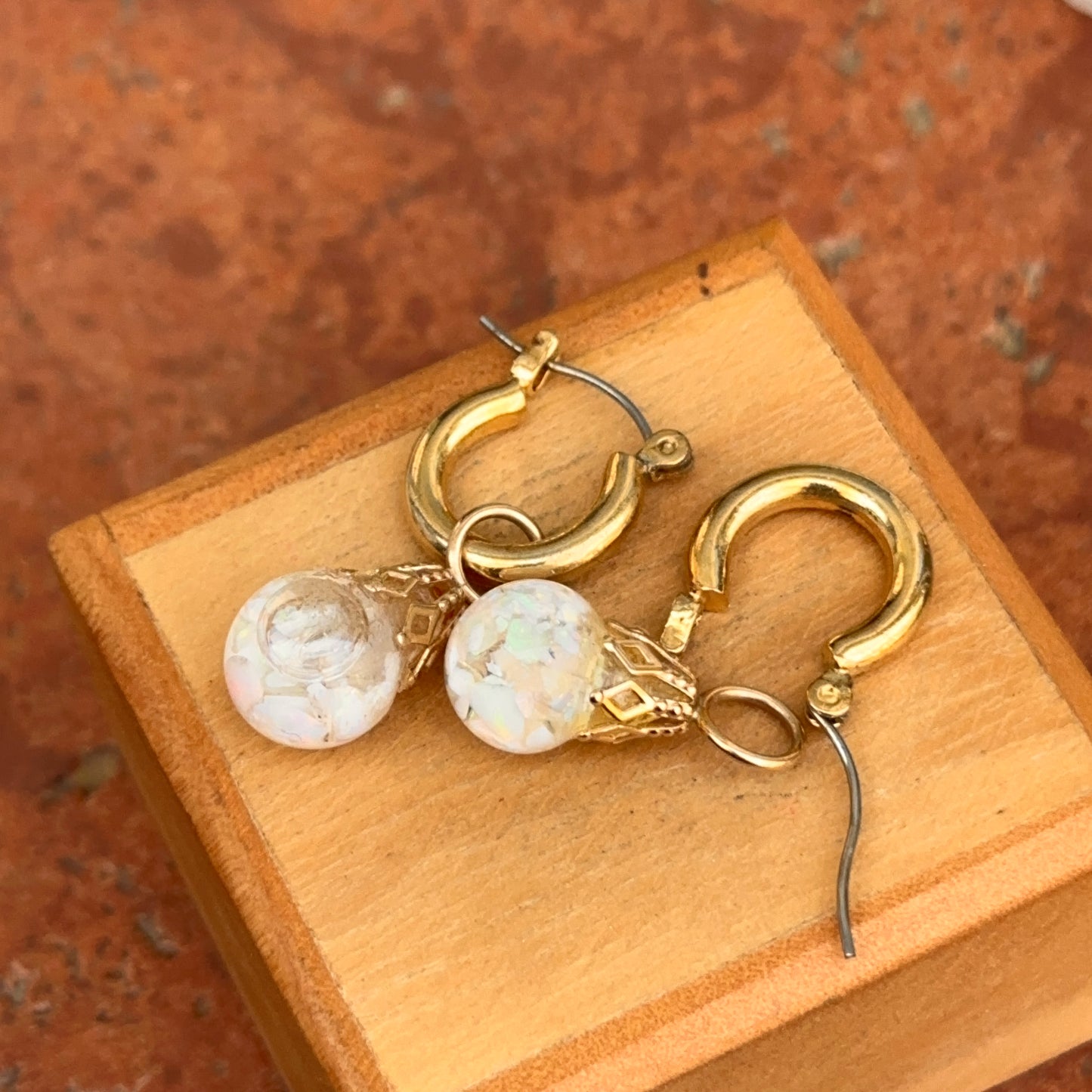 Estate Gold-Plated Hoop Earrings with Stone Charms