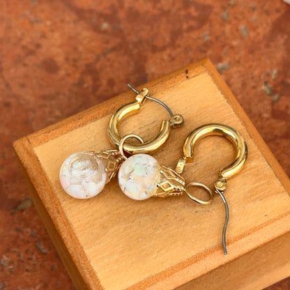 Estate Gold-Plated Hoop Earrings with Stone Charms