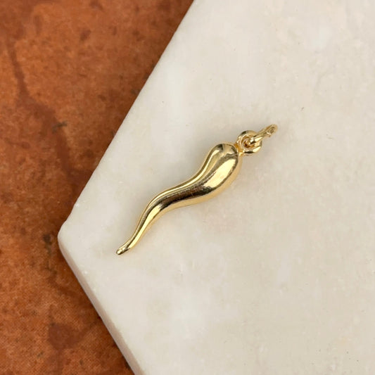 Yellow Gold-Plated Sterling Silver 3D Italian Horn Pendant 29mm