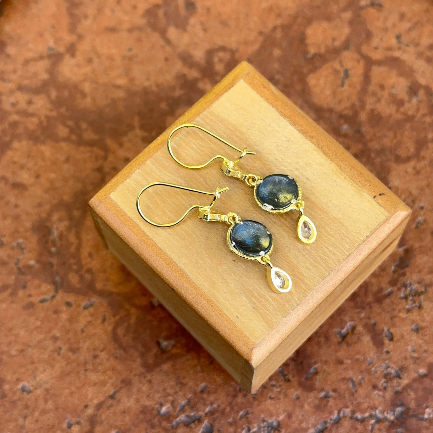 Sterling Silver Yellow Gold-Plated Oxidized Round & Pear CZ Cross Dangle Earrings