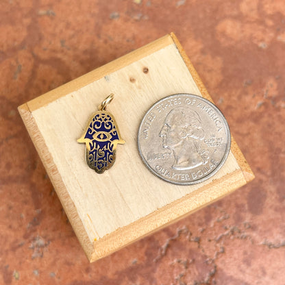 14KT Yellow Gold Lapis Filigree Hamsa Pendant Charm