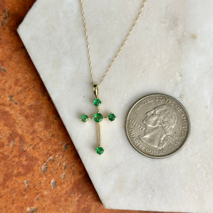 Estate 10KT Yellow Gold Emerald Cross Necklace