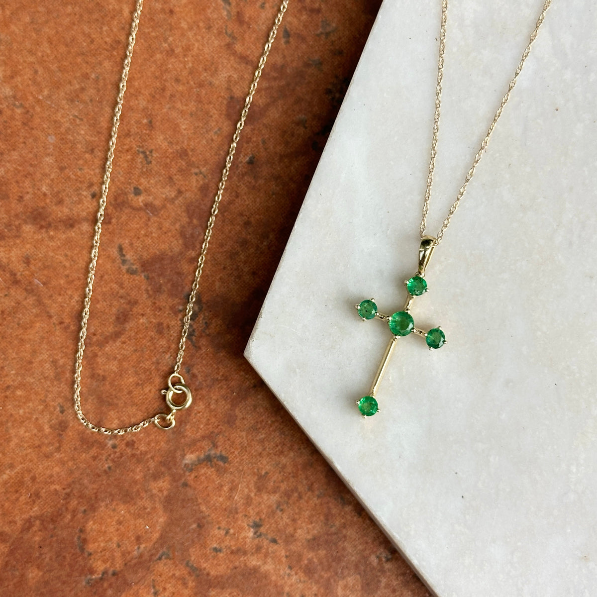 Estate 10KT Yellow Gold Emerald Cross Necklace