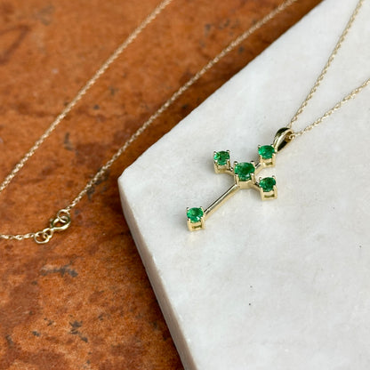 Estate 10KT Yellow Gold Emerald Cross Necklace