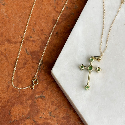 Estate 10KT Yellow Gold Emerald Cross Necklace