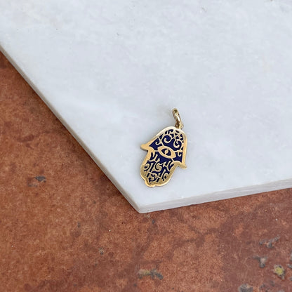 14KT Yellow Gold Lapis Filigree Hamsa Pendant Charm