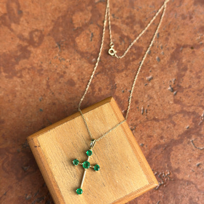Estate 10KT Yellow Gold Emerald Cross Necklace