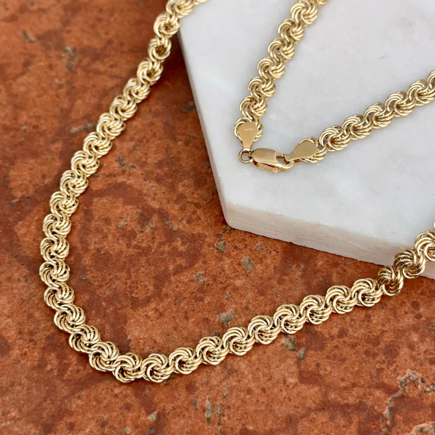 Estate 14KT Yellow Gold Twisted Wire Circle Knot Chain Necklace - LSJ