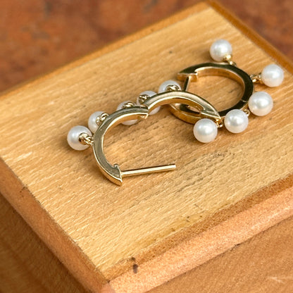 Estate 14KT Yellow Gold Dangling Pearls Huggie Hoop Earrings