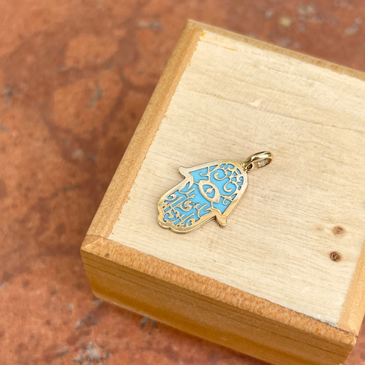 14KT Yellow Gold Turquoise Filigree Hamsa Pendant Charm