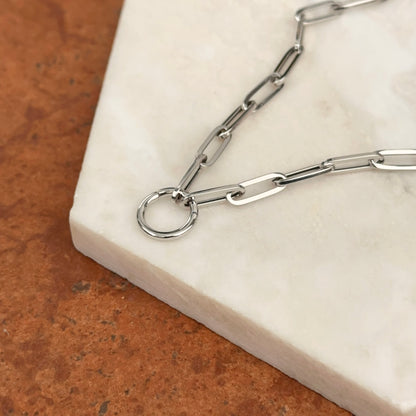 14KT White Gold Charm Holder Clasp Paper-Clip Necklace