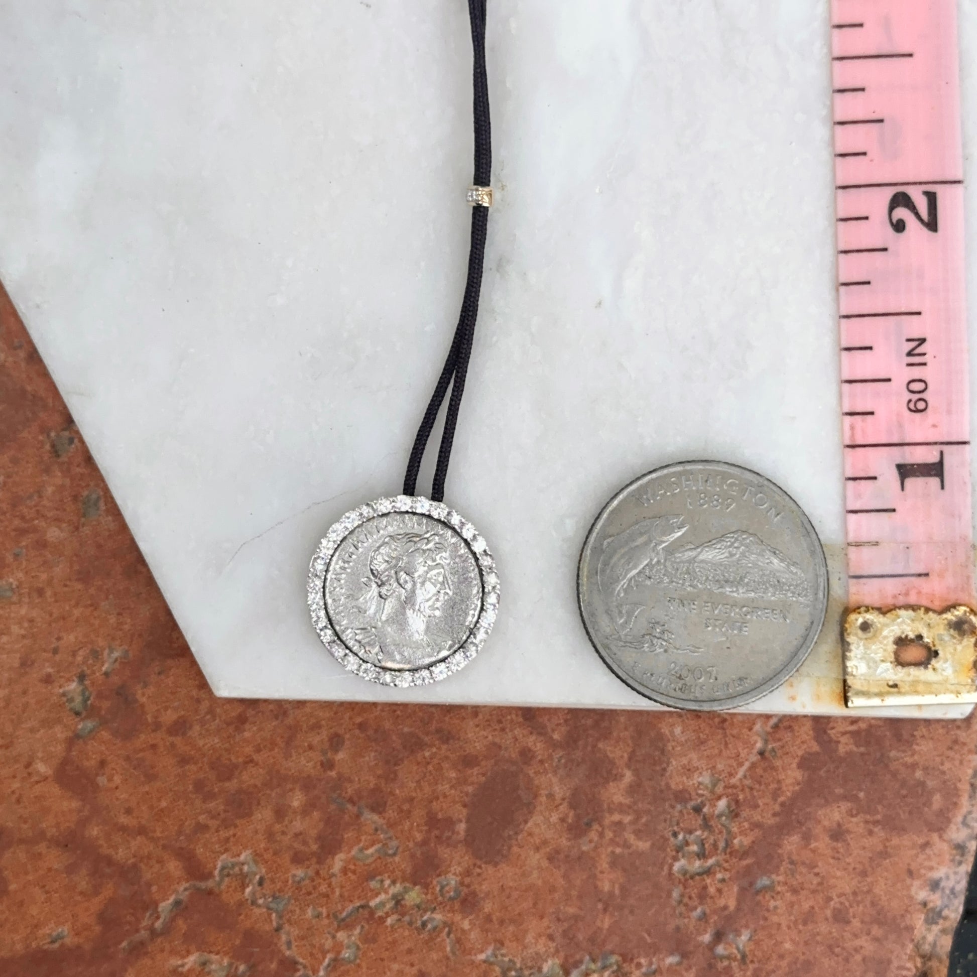 Estate 14KT Yellow Gold + Sterling Silver Faux Coin Cord Necklace - LSJ