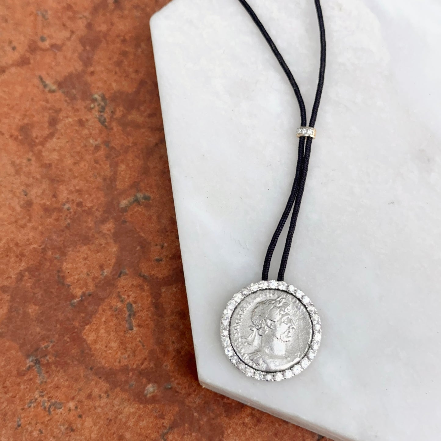 Estate 14KT Yellow Gold + Sterling Silver Faux Coin Cord Necklace - LSJ
