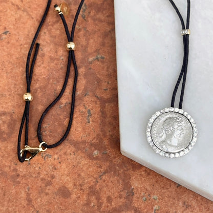 Estate 14KT Yellow Gold + Sterling Silver Faux Coin Cord Necklace - LSJ