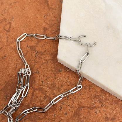 14KT White Gold Charm Holder Clasp Paper-Clip Necklace