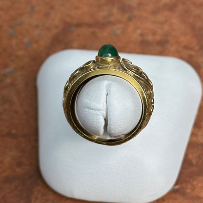 Vintage 14KT Yellow Gold Matte Byzantine Emerald + Diamond Ring