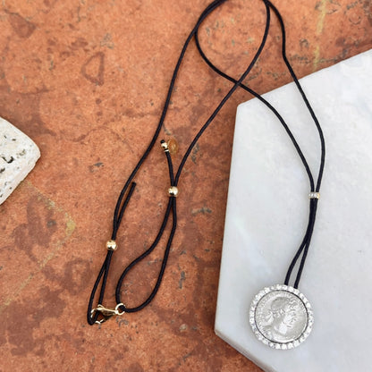 Estate 14KT Yellow Gold + Sterling Silver Faux Coin Cord Necklace - LSJ