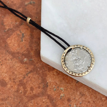 Estate 14KT Yellow Gold + Sterling Silver Faux Coin Cord Necklace - LSJ