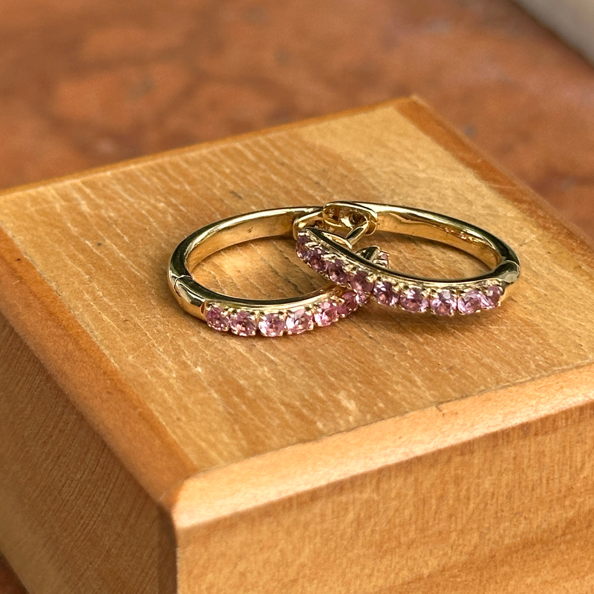 Estate 14KT Yellow Gold Light Pink Sapphire Huggie Hoop Earrings