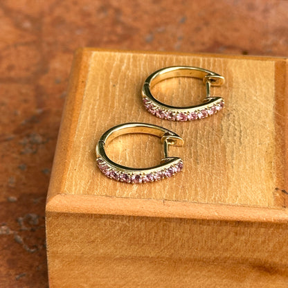 Estate 14KT Yellow Gold Light Pink Sapphire Huggie Hoop Earrings