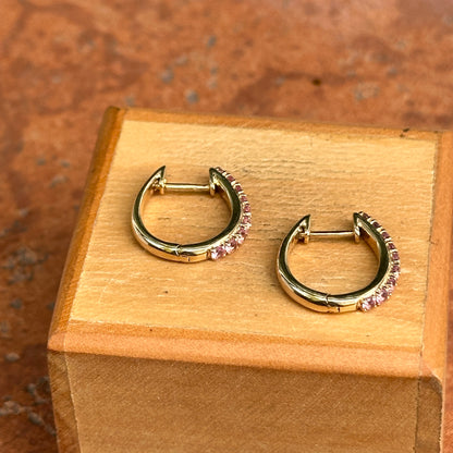 Estate 14KT Yellow Gold Light Pink Sapphire Huggie Hoop Earrings