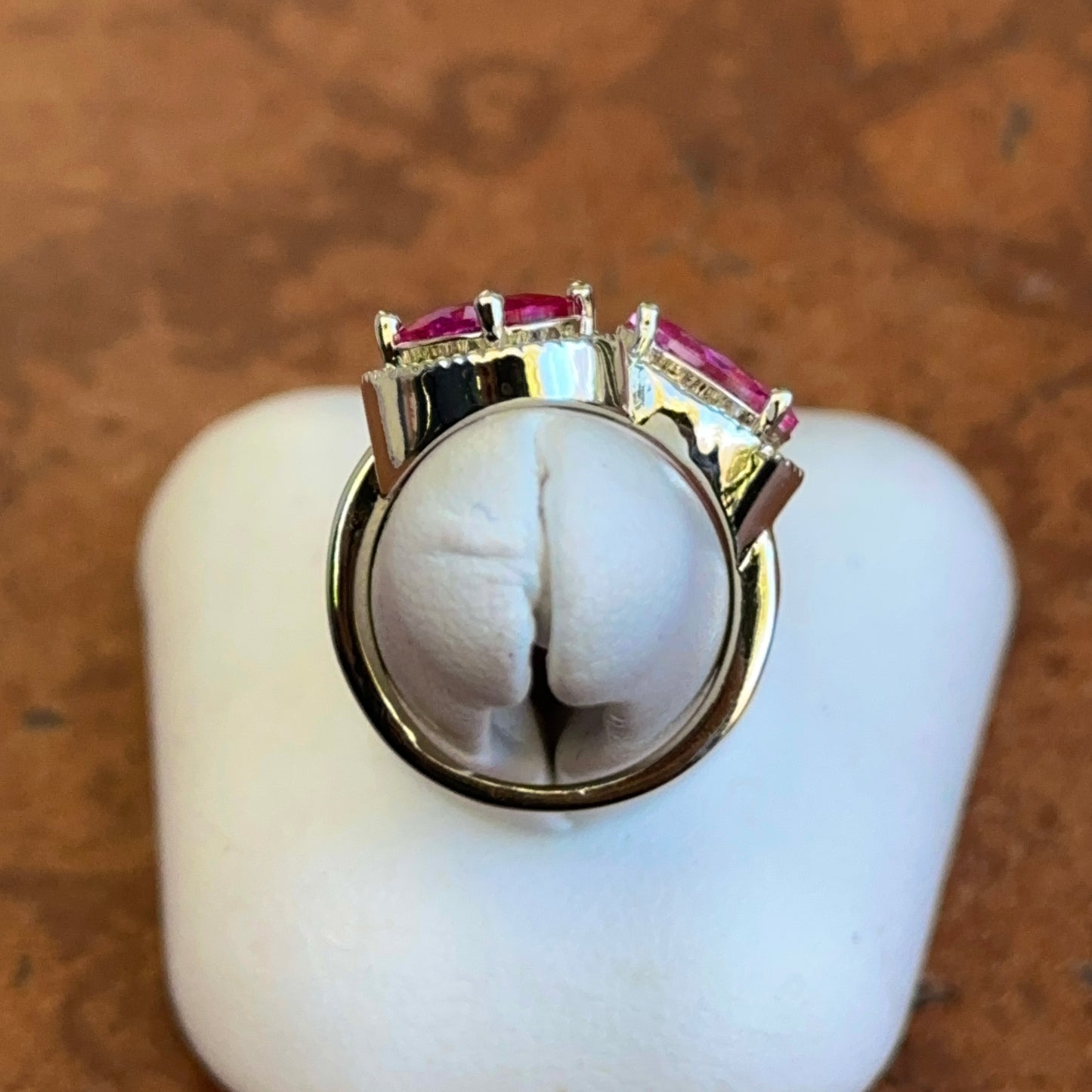 Silver-Plated Oval Pink Gemstones + Cubic Zirconia Cluster Ring