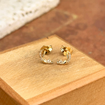 18KT Yellow Gold Diamond Crescent Moon Stud Earrings