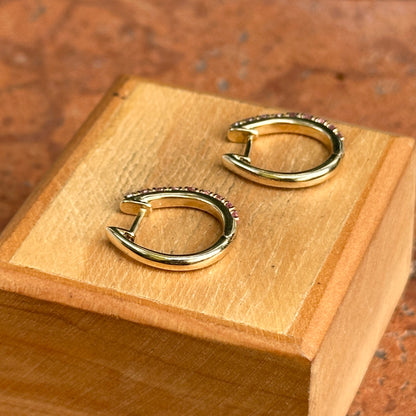 Estate 14KT Yellow Gold Light Pink Sapphire Huggie Hoop Earrings