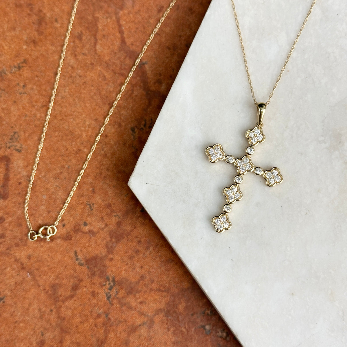 14KT Yellow Gold Bezel .50 CT Diamond Cross Necklace