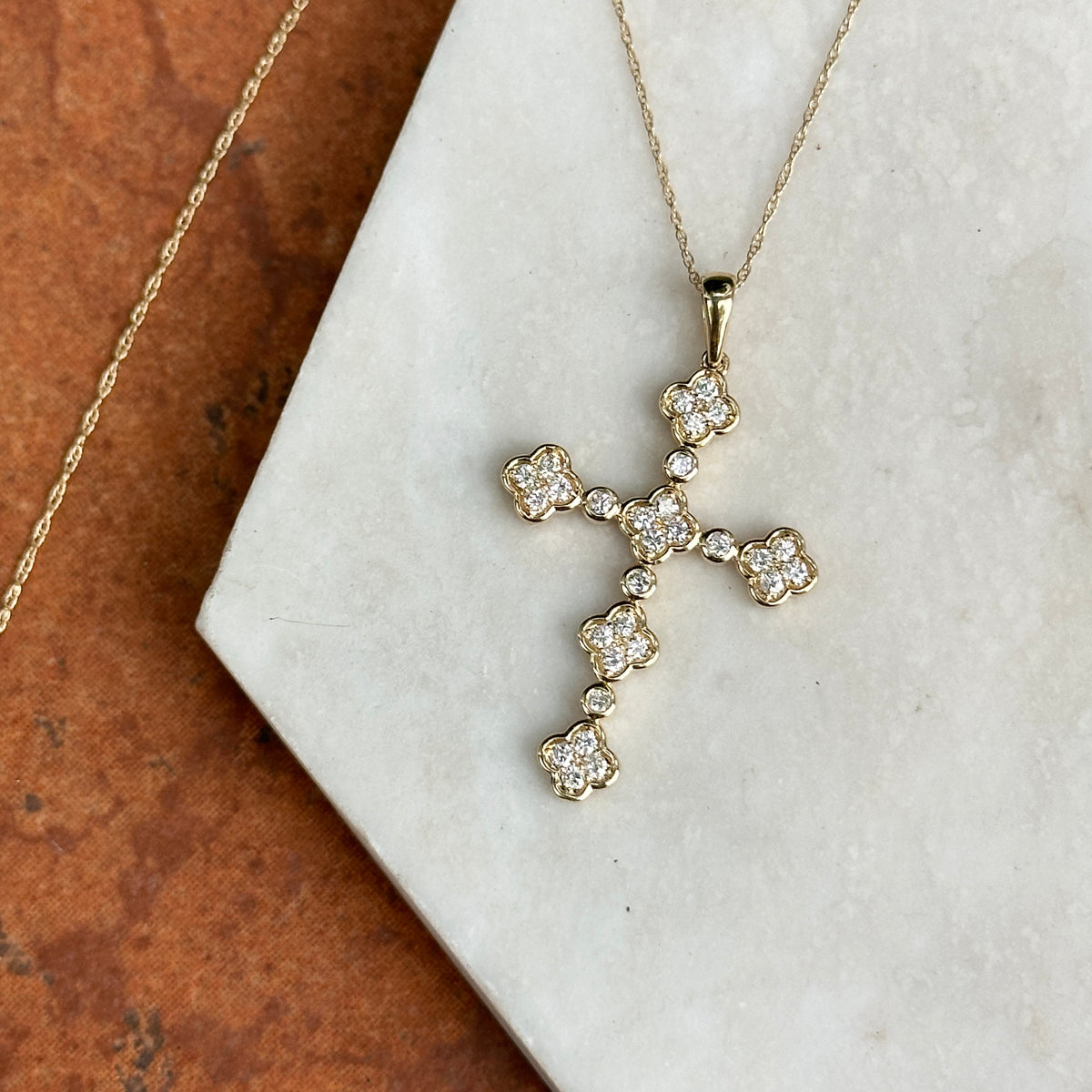 14KT Yellow Gold Bezel .50 CT Diamond Cross Necklace