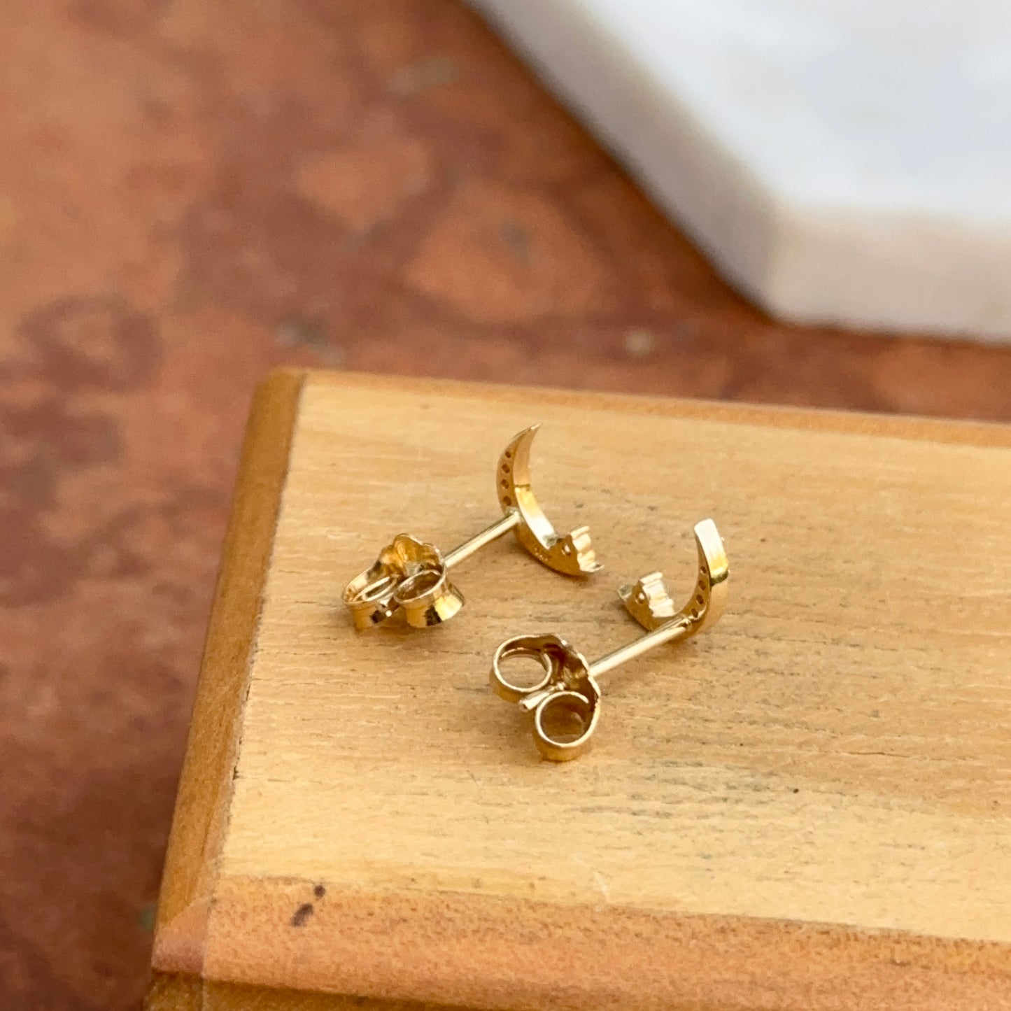 18KT Yellow Gold Diamond Crescent Moon Stud Earrings