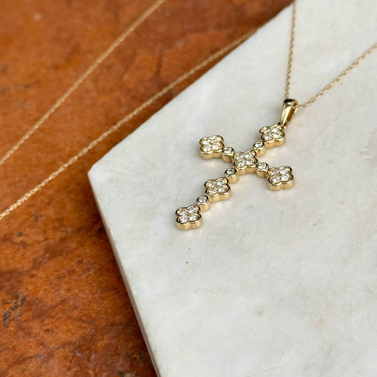 14KT Yellow Gold Bezel .50 CT Diamond Cross Necklace