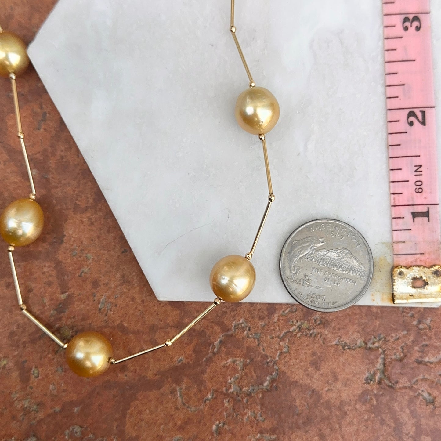 Estate 18KT Yellow Gold Golden Pearl Station Necklace - LSJ