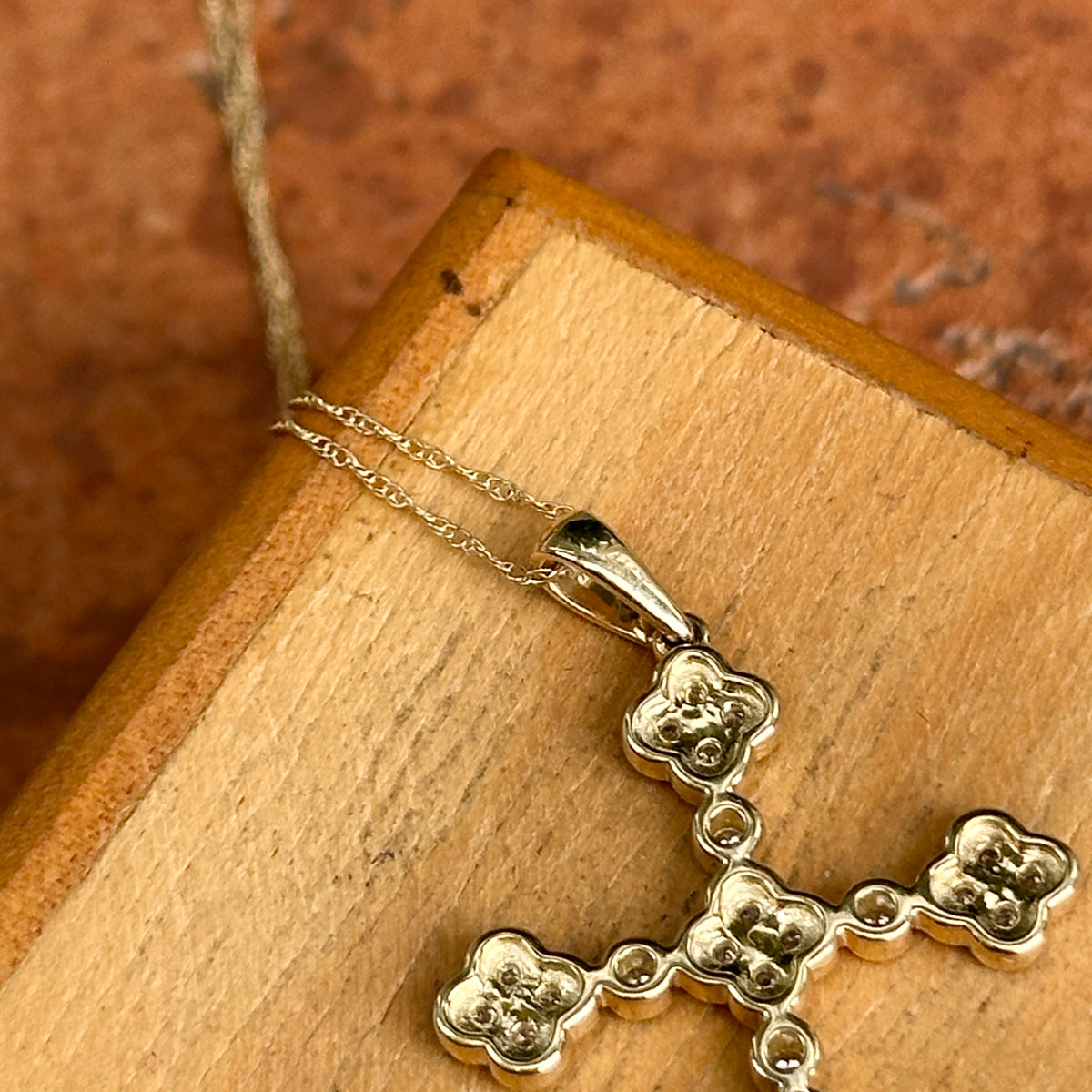 14KT Yellow Gold Bezel .50 CT Diamond Cross Necklace