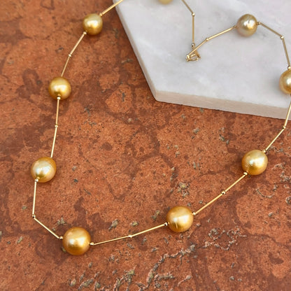 Estate 18KT Yellow Gold Golden Pearl Station Necklace - LSJ