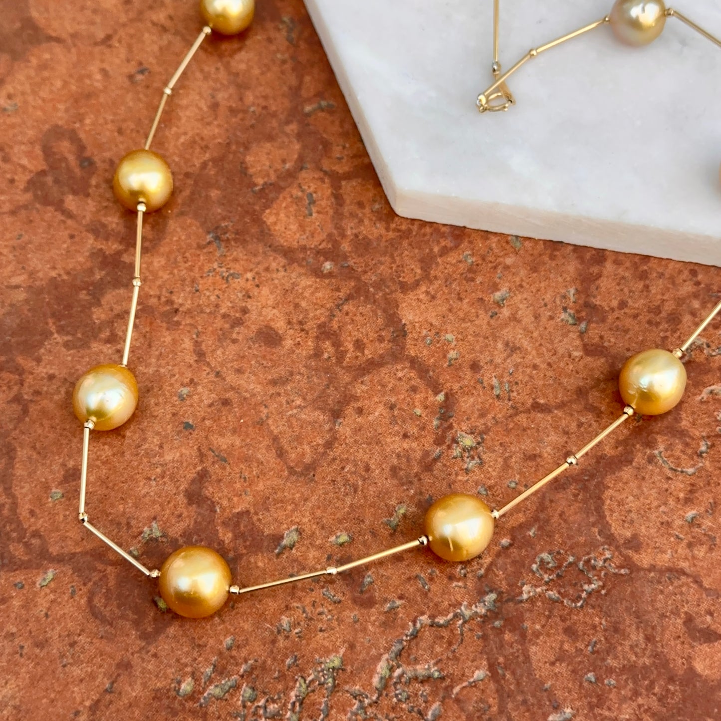 Estate 18KT Yellow Gold Golden Pearl Station Necklace - LSJ