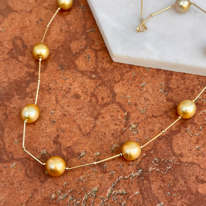Estate 18KT Yellow Gold Golden Pearl Station Necklace - LSJ